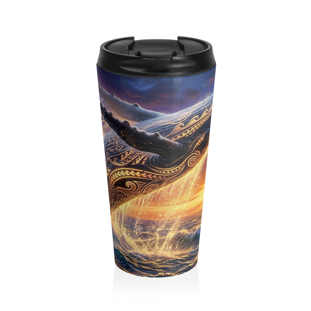Ocean Whale Stainless Steel Travel Mug — Sunrise Fantasy Whale Art
