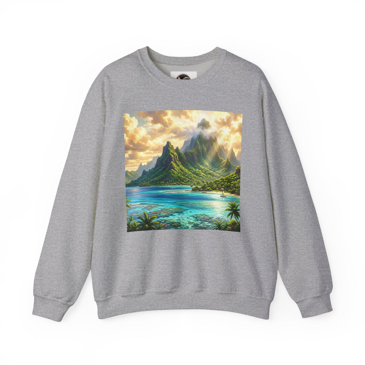 Tropical Island Crewneck Sweatshirt — Scenic Beach Landscape Pullover