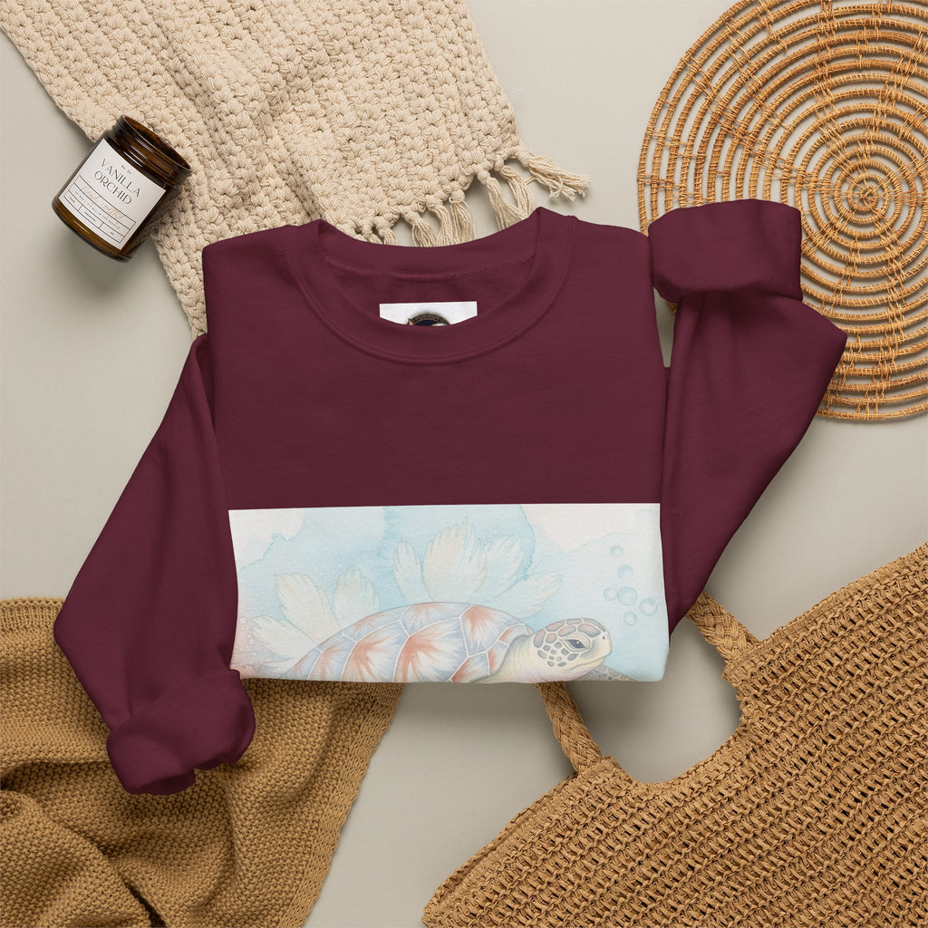Sea Turtle Art Crewneck Sweatshirt — Watercolor Ocean Turtle Graphic