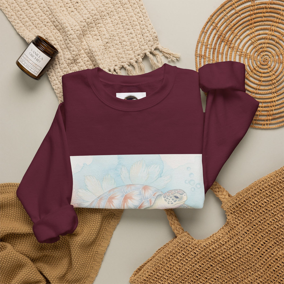 Sea Turtle Art Crewneck Sweatshirt — Watercolor Ocean Turtle Graphic
