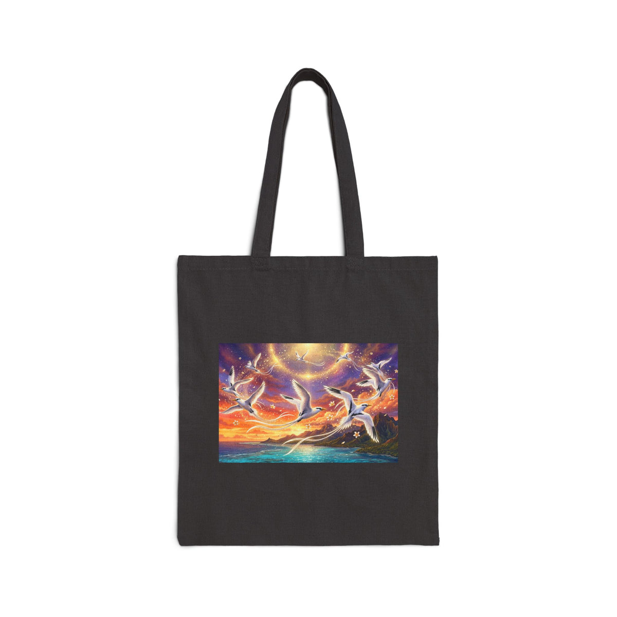 Canvas Tote Bag — Sunset Dolphins Art Print Eco Shopper