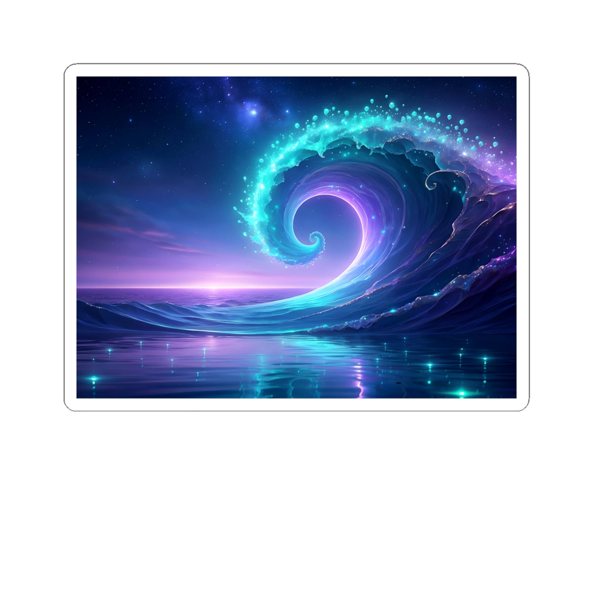 Mystic Ocean Wave Sticker — Neon Galaxy Surf Kiss-Cut Sticker