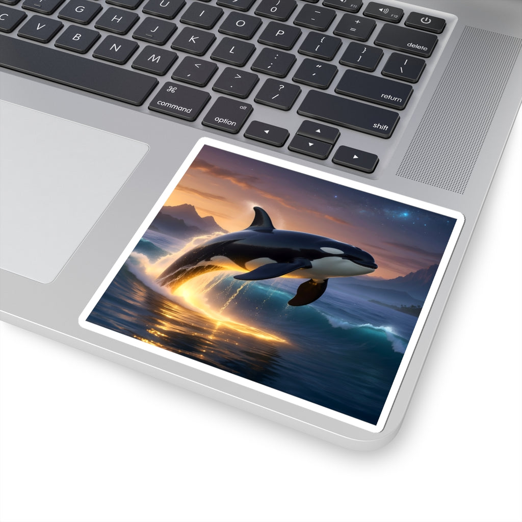 Orca Sunset Sticker — Kiss-Cut Whale Laptop Decal