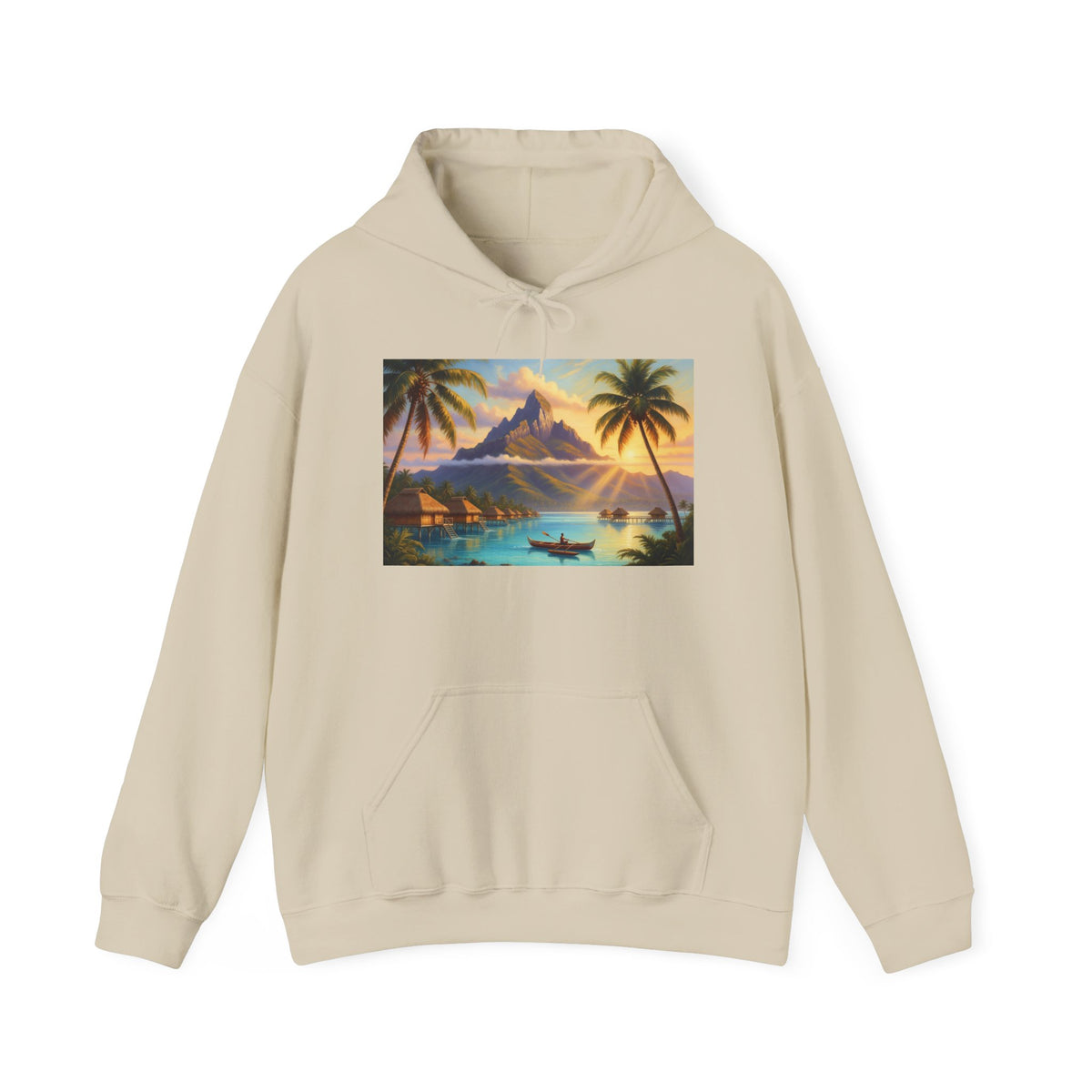 Tropical Sunset Hoodie — Vintage Island Beach Scene Pullover