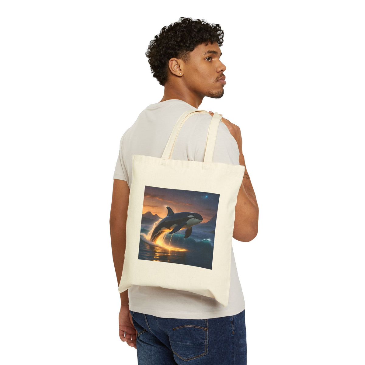 Tote — Sunset Orca Canvas Tote Bag (Whale Jumping Print)