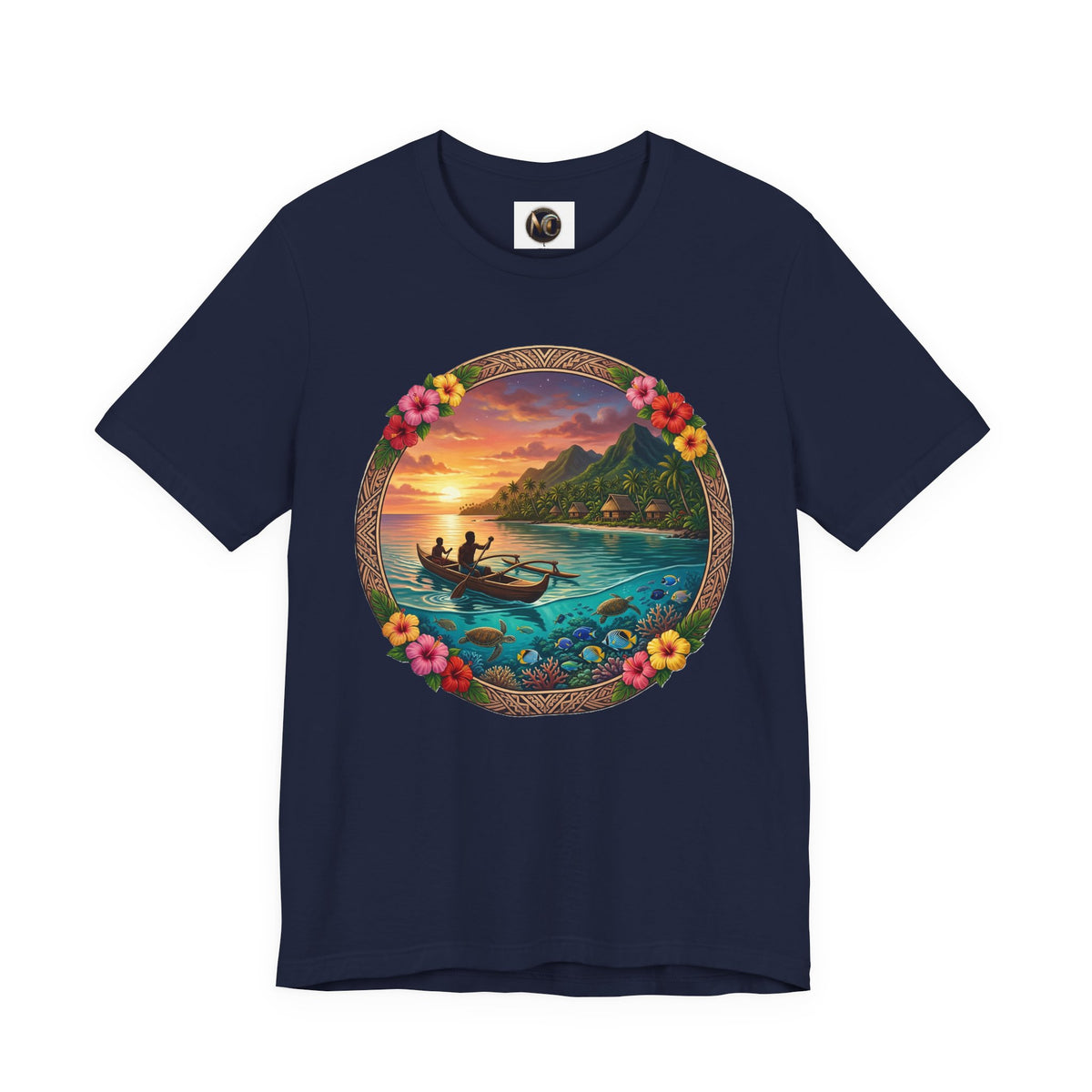 Sunset Island Graphic Tee — Tropical Beach Circle Design