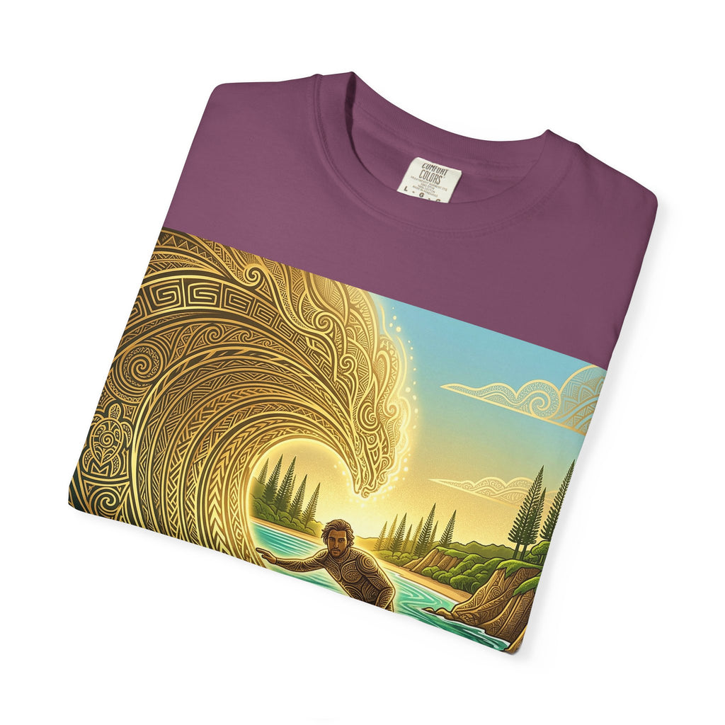 Surfer and Dolphin Wave T-Shirt | Vintage Coastal Surf Art