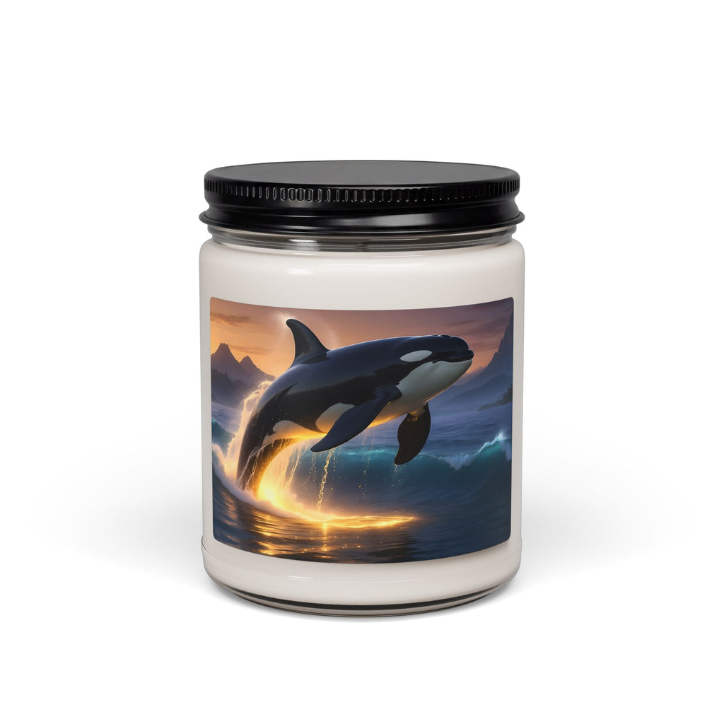Orca Sunset Soy Candle — 9oz Scented Jar (Whale Ocean Décor)