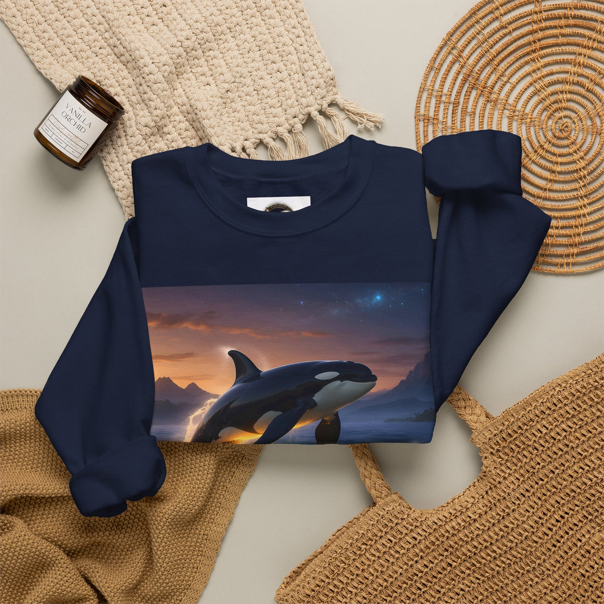 Orca Sunset Crewneck Sweatshirt — Majestic Killer Whale Graphic