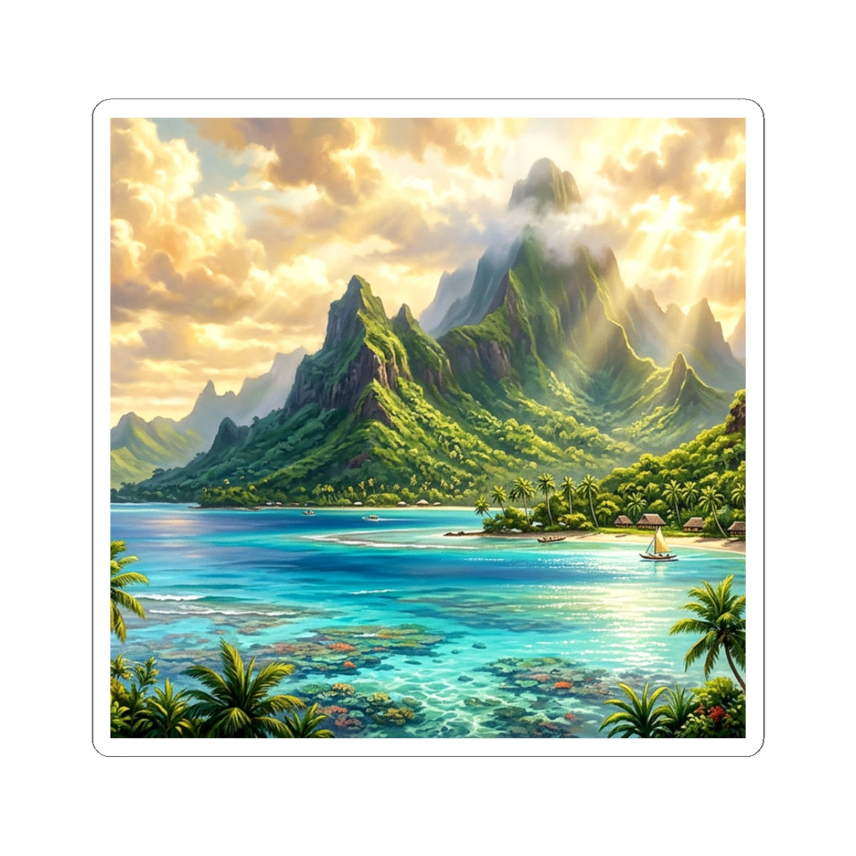Tropical Island Kiss-Cut Sticker — Scenic Beach Paradise Decal