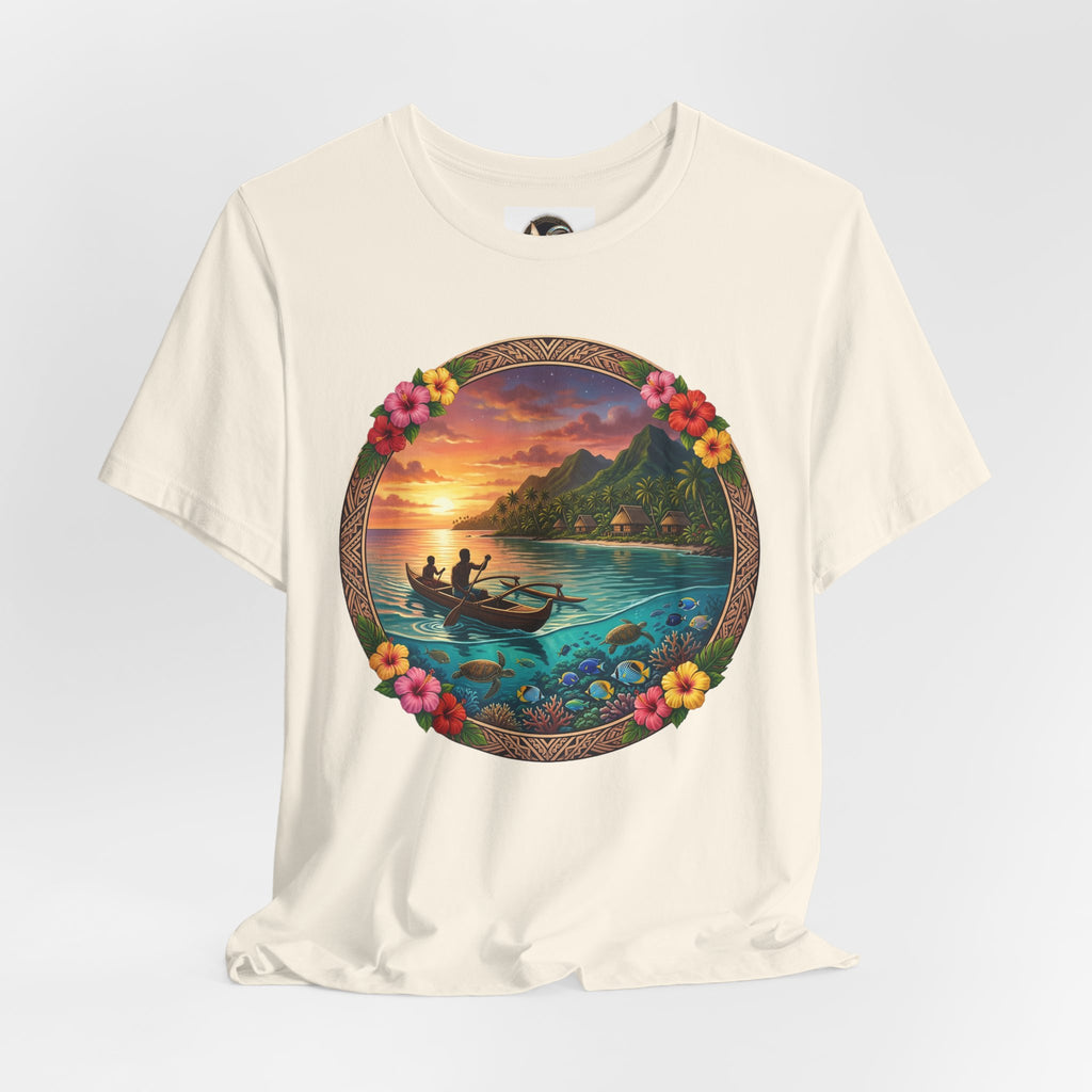 Sunset Island Graphic Tee — Tropical Beach Circle Design