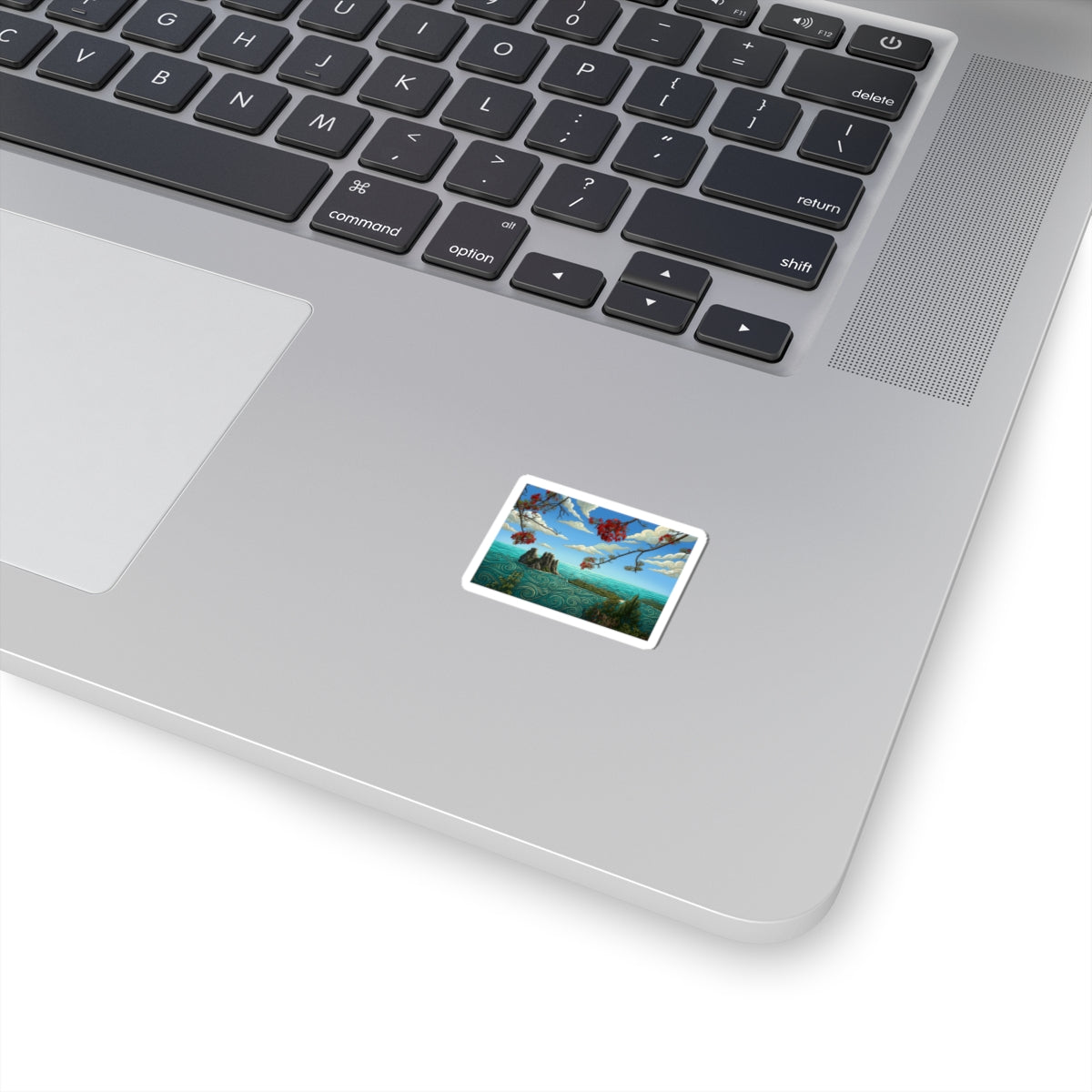 Scenic Coastal Island Sticker — Tropical Ocean Landscape Kiss-Cut Decal