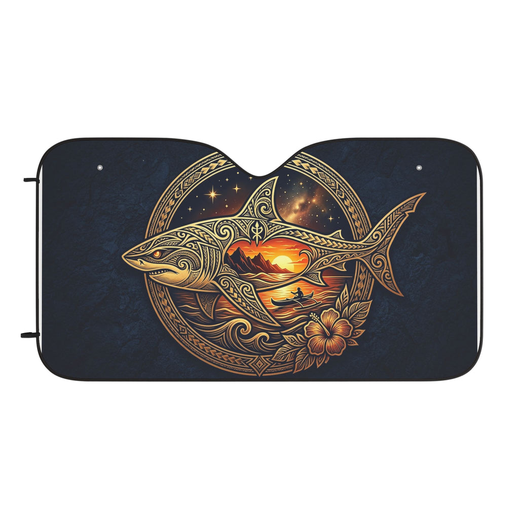 Shark Sunset Car Sun Shade — Nautical Tribal Design UV Windshield Cover