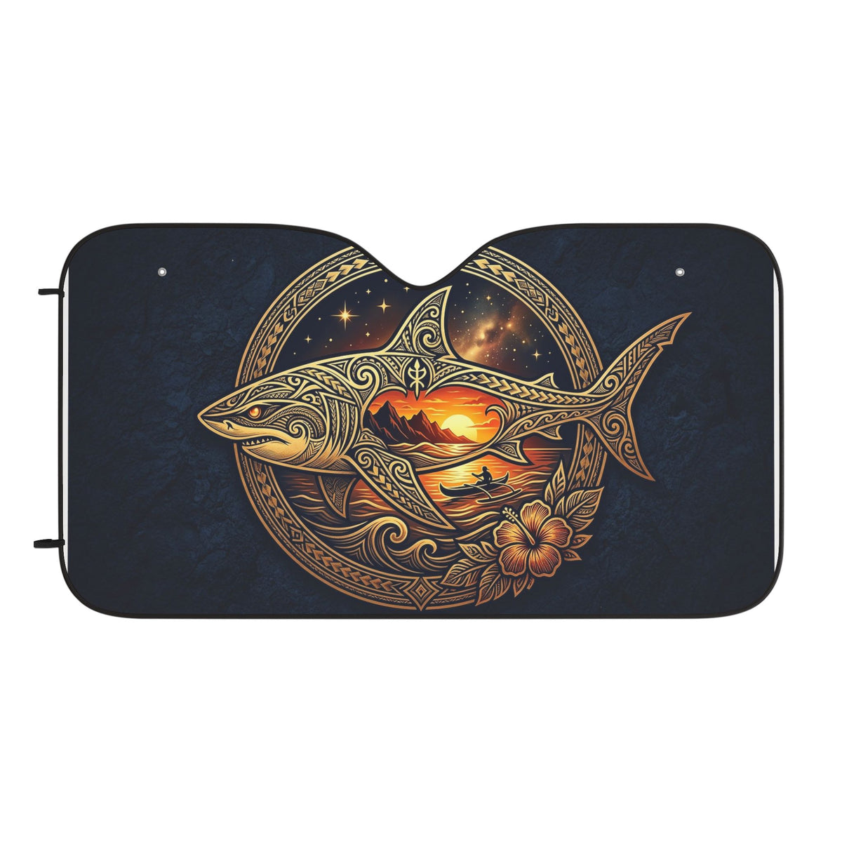 Shark Sunset Car Sun Shade — Nautical Tribal Design UV Windshield Cover