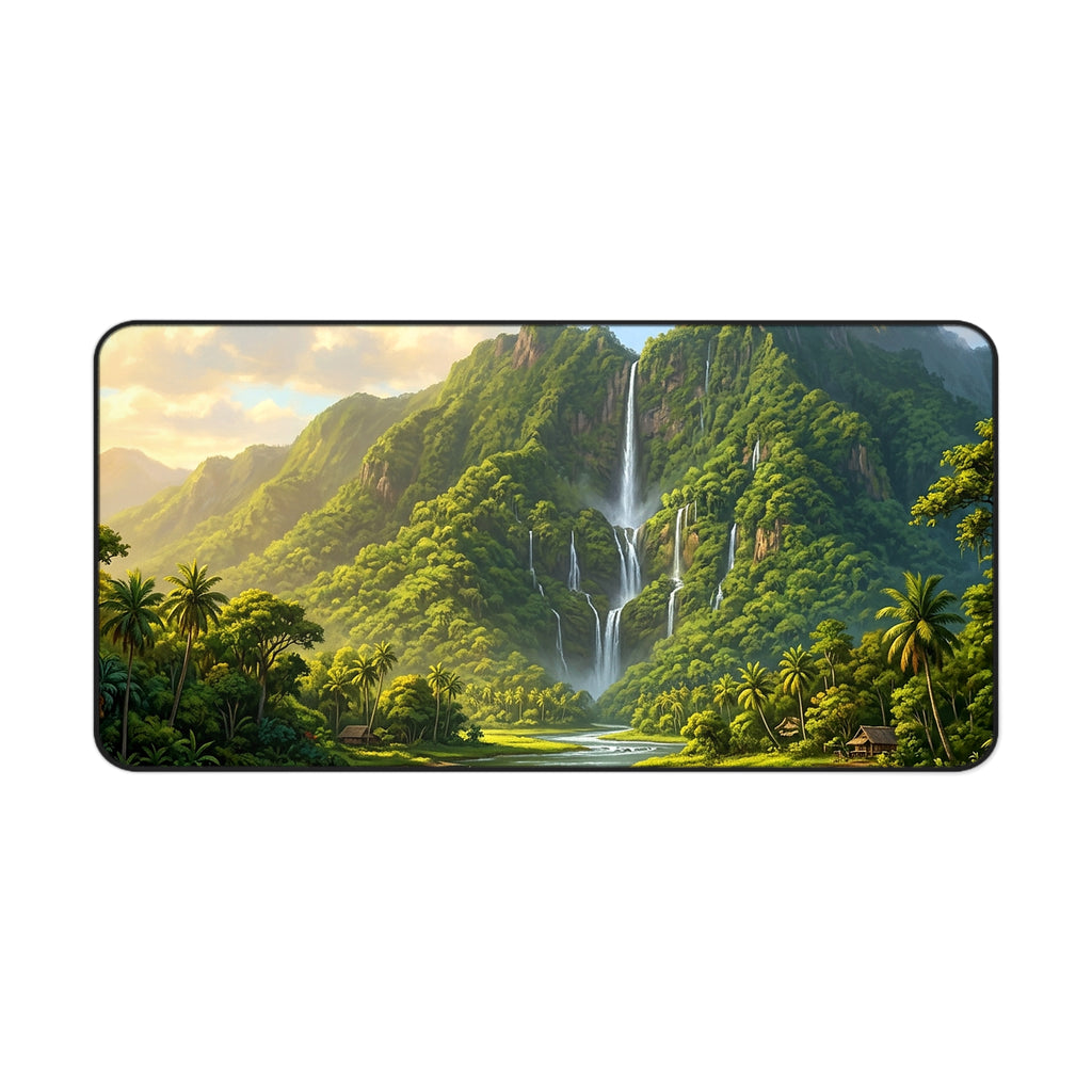 Tropical Waterfall Desk Mat — Lush Mountain Landscape Mouse Pad