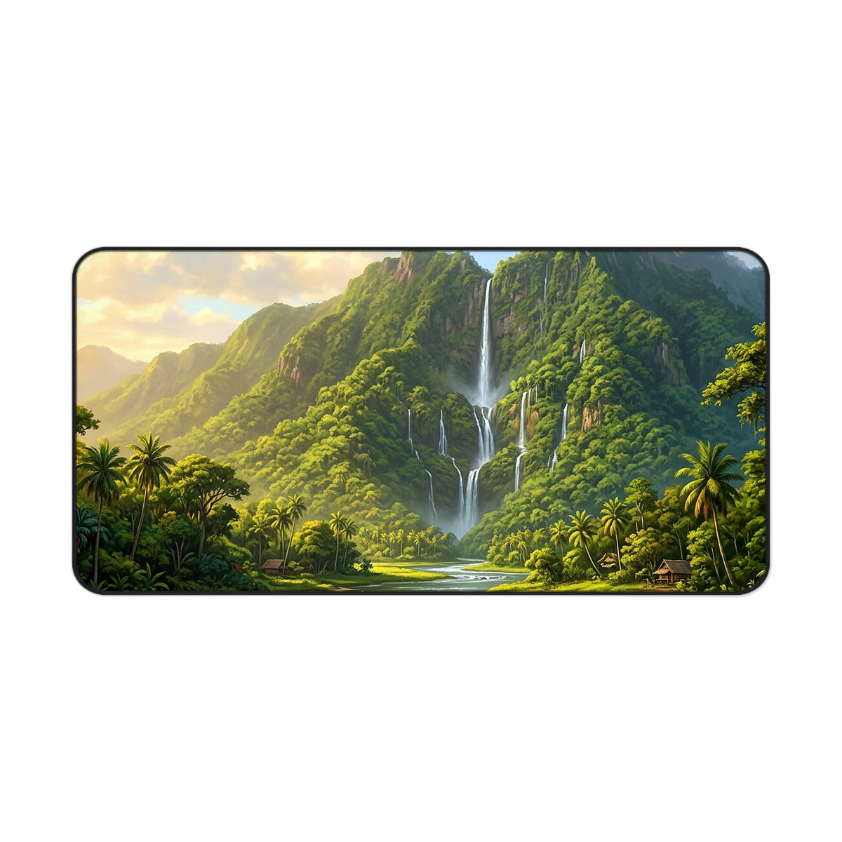 Tropical Waterfall Desk Mat — Lush Mountain Landscape Mouse Pad
