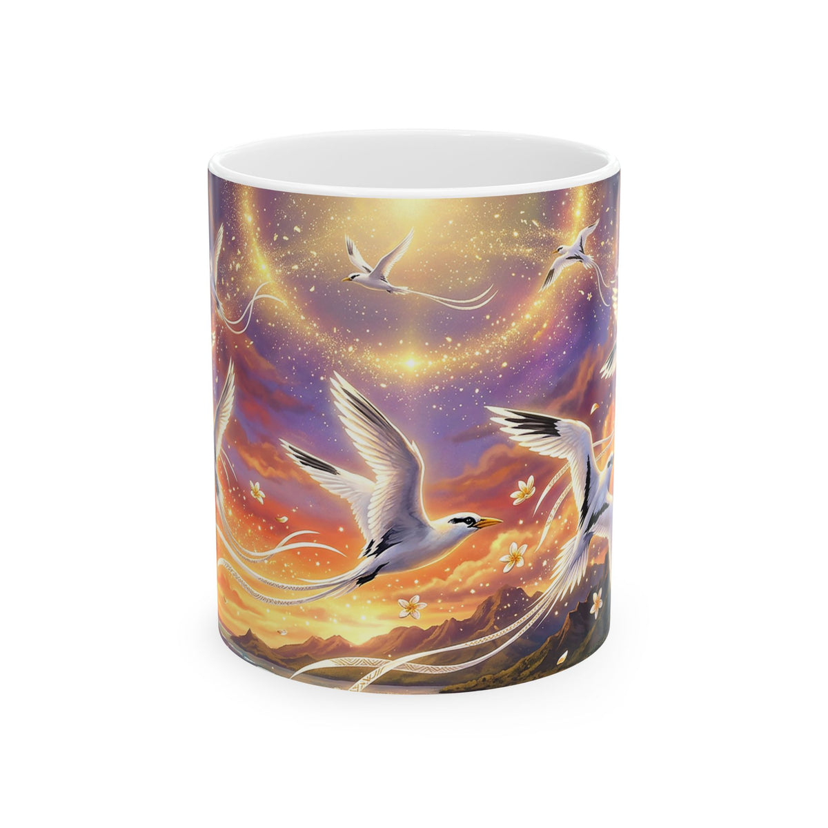 Seagull Sunset Ceramic Mug — Whimsical Ocean Sunset Art (11oz, 15oz)