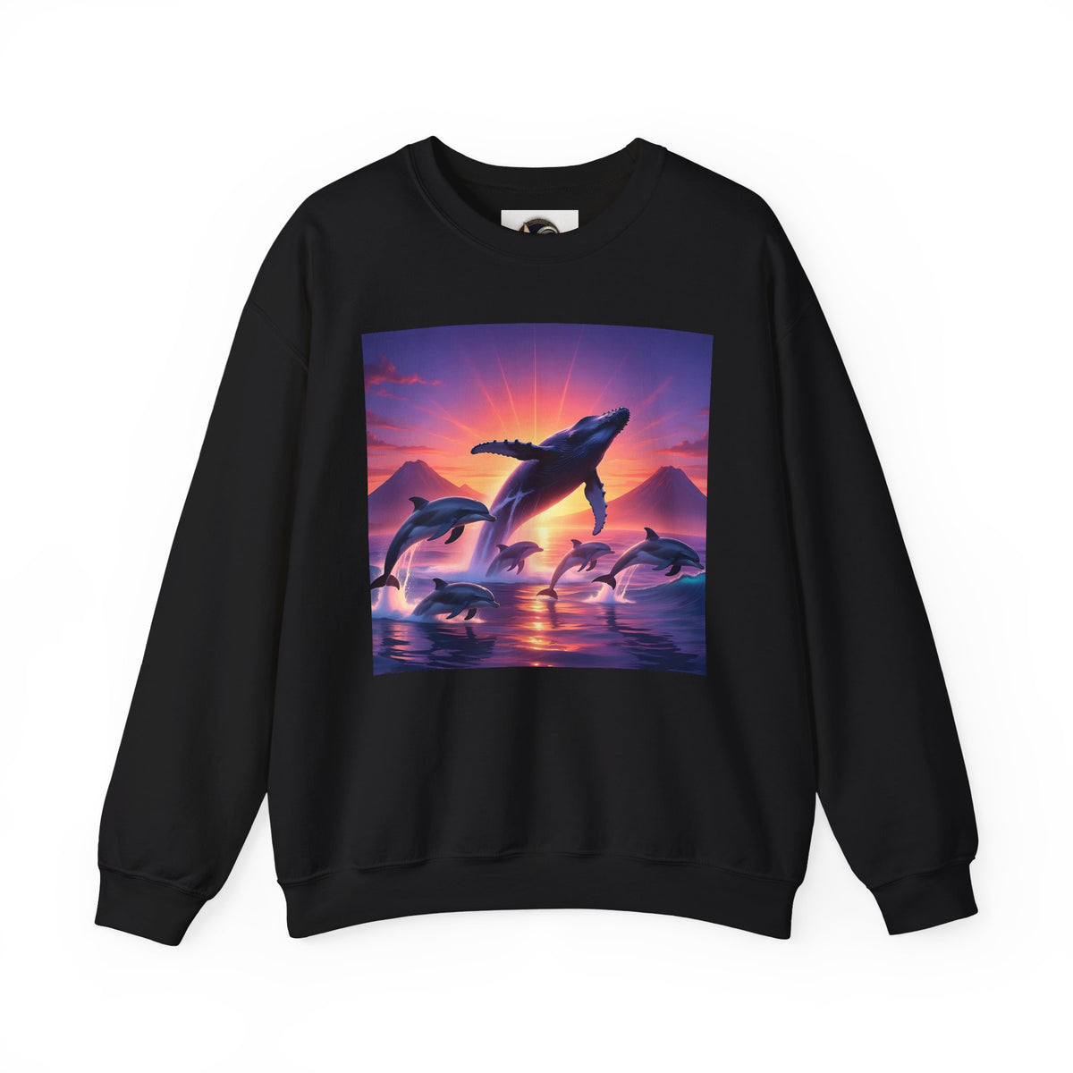 Whale Sunset Crewneck Sweatshirt — Ocean Dolphin Jump Graphic