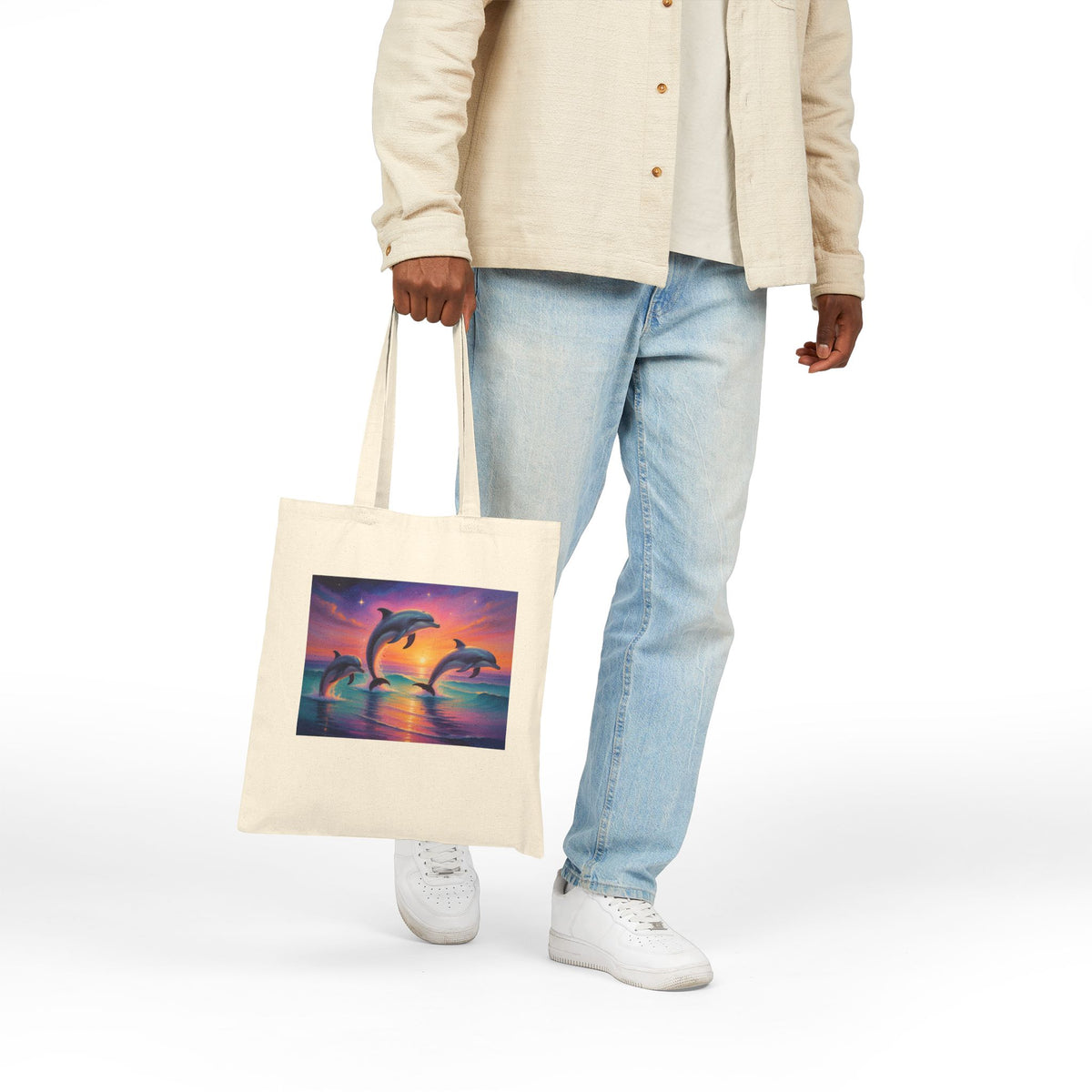 Dolphin Sunset Canvas Tote Bag
