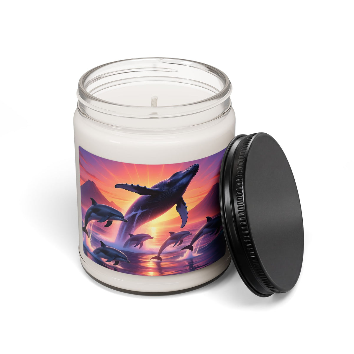 Whale Sunset Soy Candle — 9oz Scented Jar (Ocean Breeze)