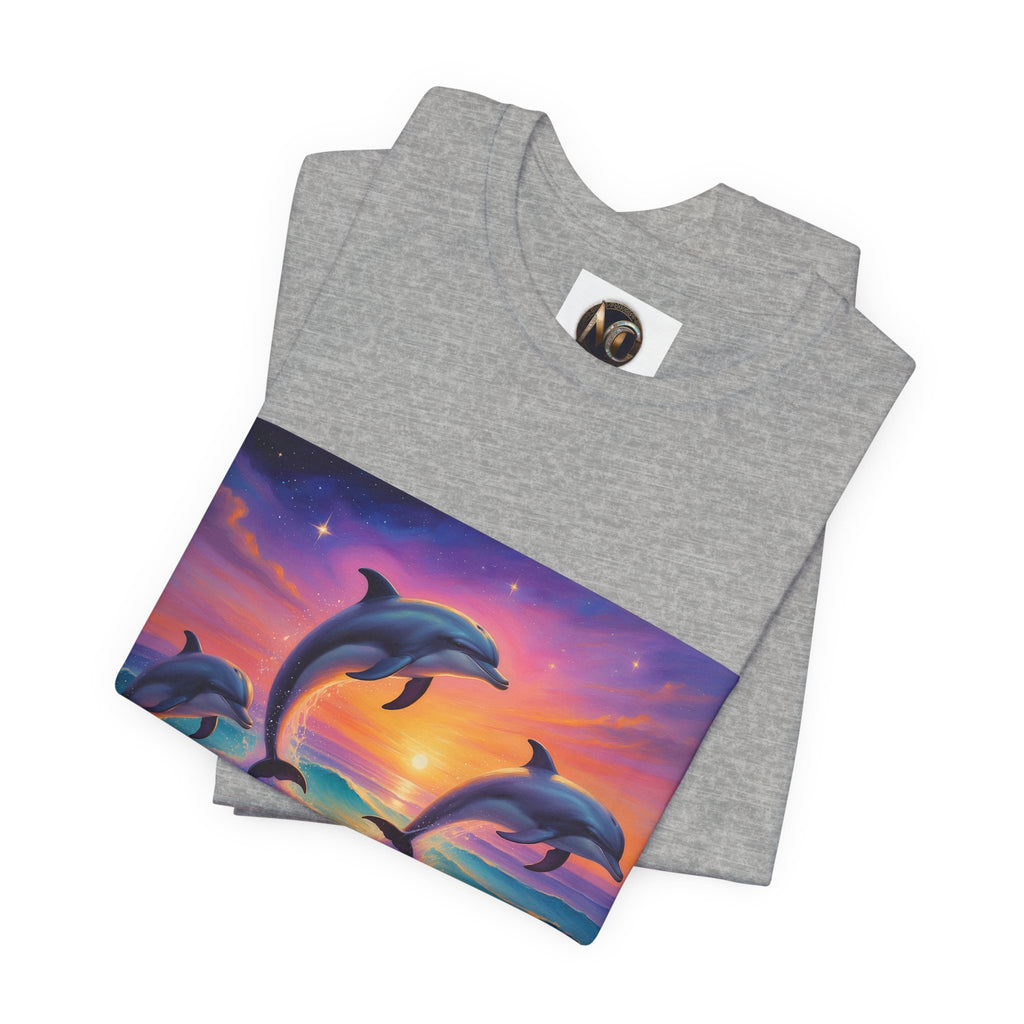 Dolphin Sunset T-Shirt — Vibrant Ocean Sunset Dolphins Tee