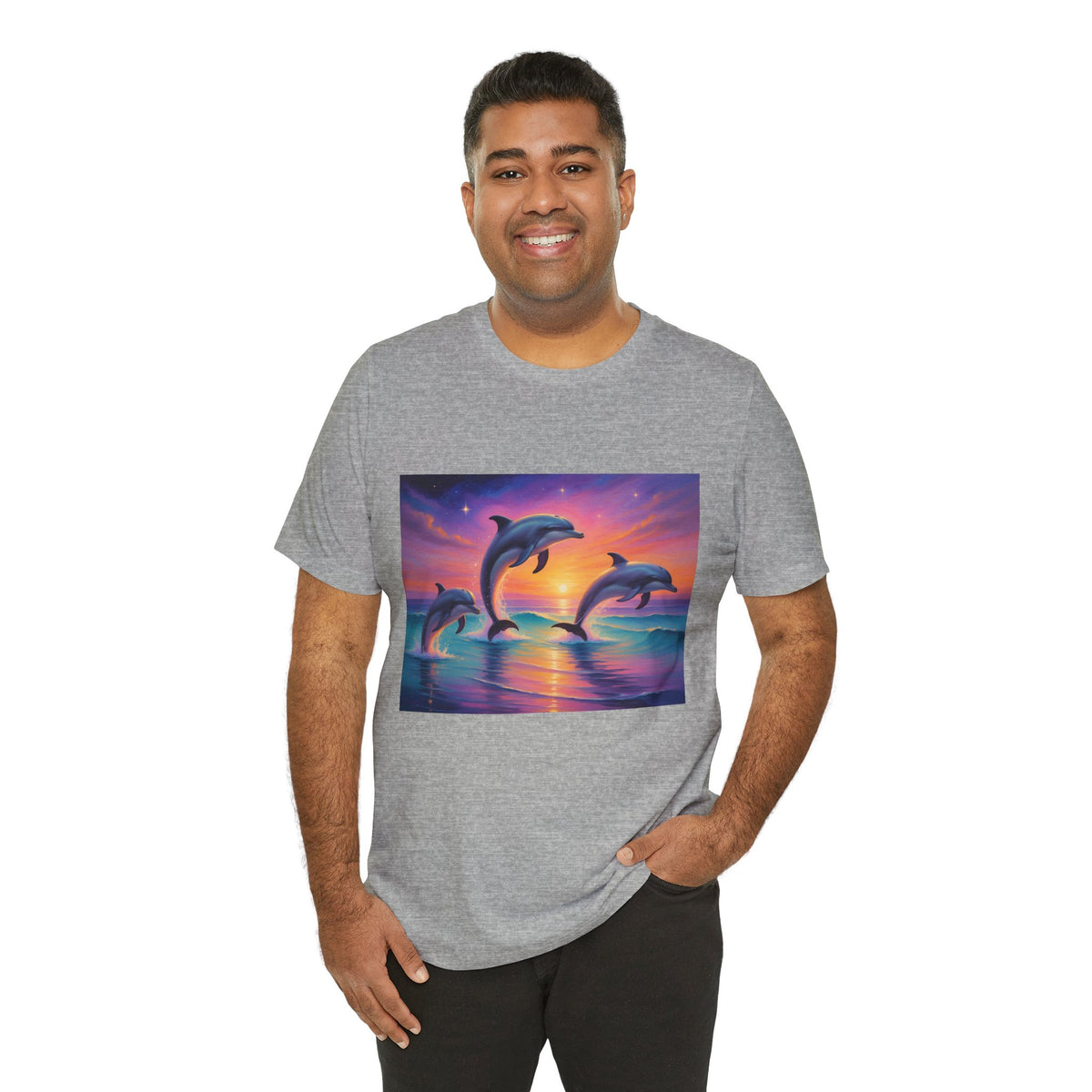 Dolphin Sunset T-Shirt — Vibrant Ocean Sunset Dolphins Tee