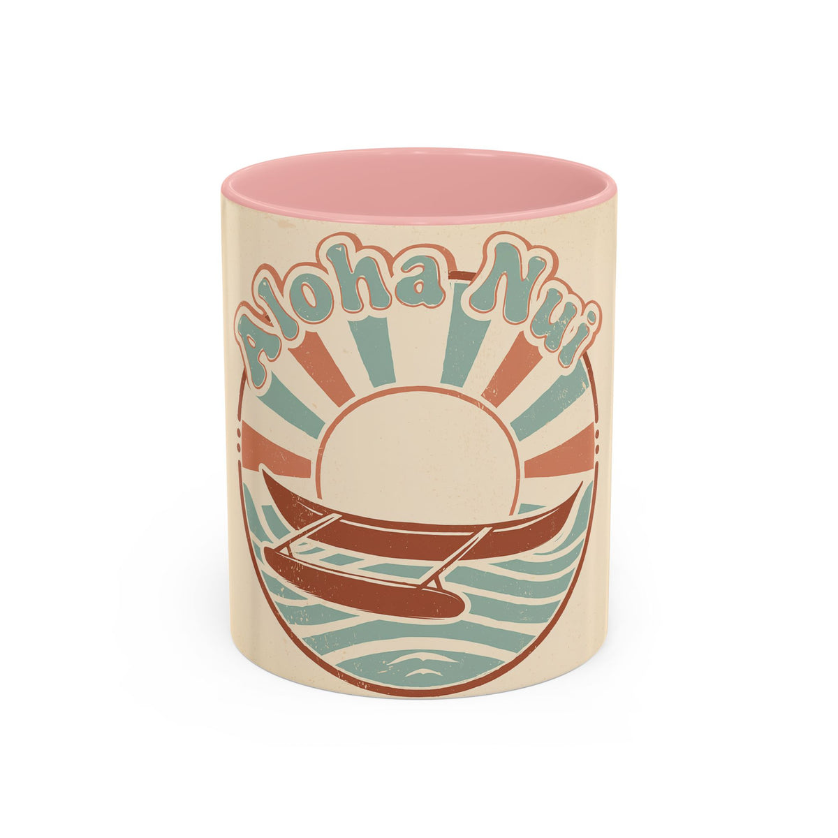 Aloha Nui Coffee Mug — Retro Hawaiian Canoe Sunset Accent Mug (11/15oz)