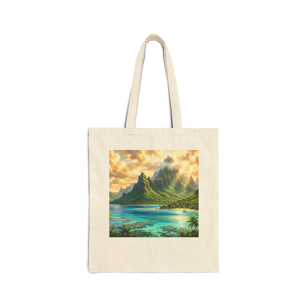 Tropical Sunset Canvas Tote – Hawaiian Beach Landscape Tote Bag