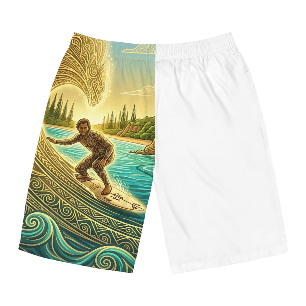 Board Shorts — Hawaiian Surf Art Men's Beach Trunks