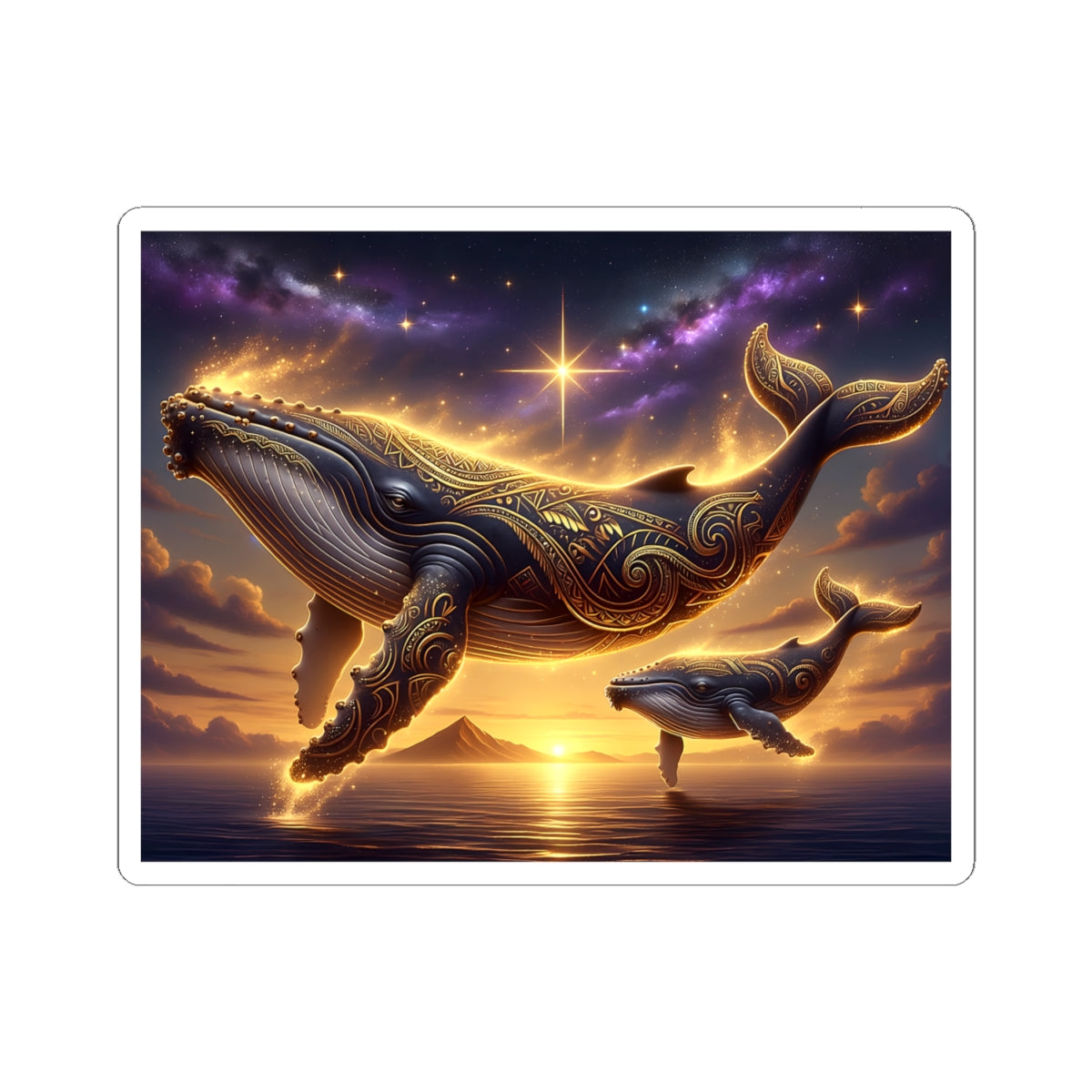 Mystic Whale Sunset Sticker — Astral Ocean Kiss-Cut Vinyl