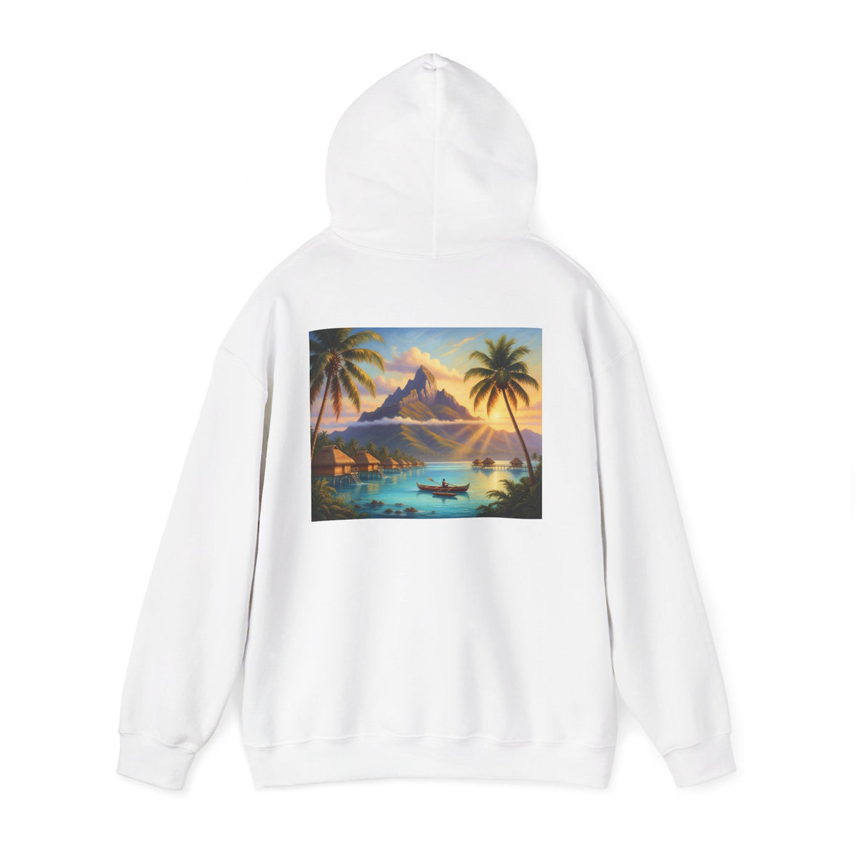 Tropical Island Hoodie — Vintage Sunset Palm Beach Graphic Hooded Sweatshirt