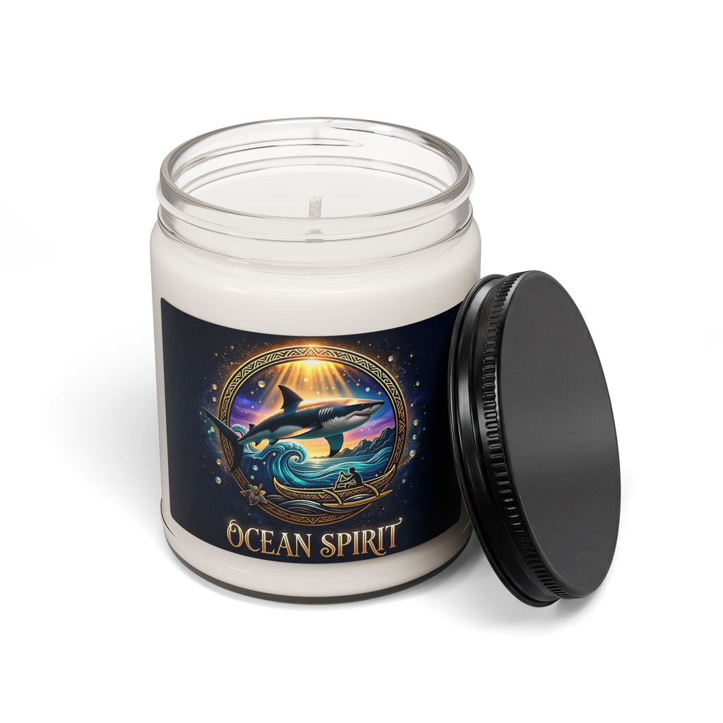Ocean Spirit Scented Soy Candle — 9oz Aromatherapy Candle with Shark & Sunset Design