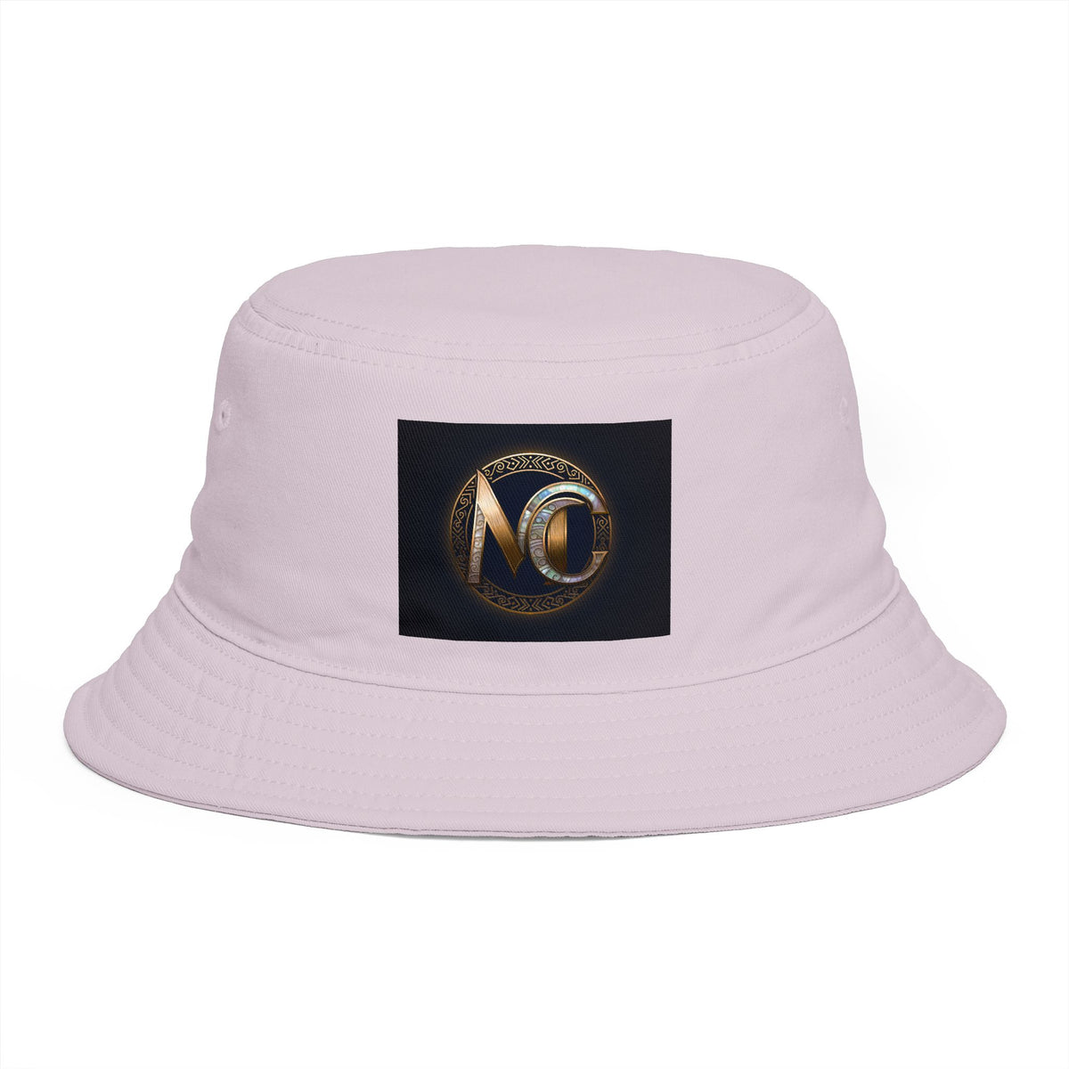 Brown Bucket Hat with Gold and Pearly Emblem — Bold Statement Sun Hat