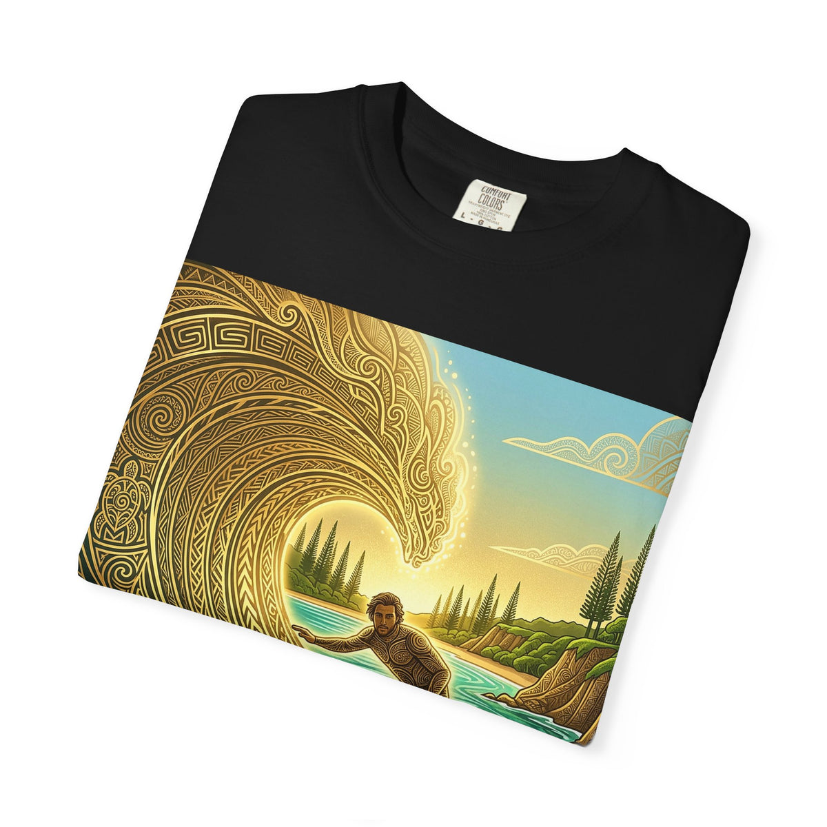 Surfer and Dolphin Wave T-Shirt | Vintage Coastal Surf Art