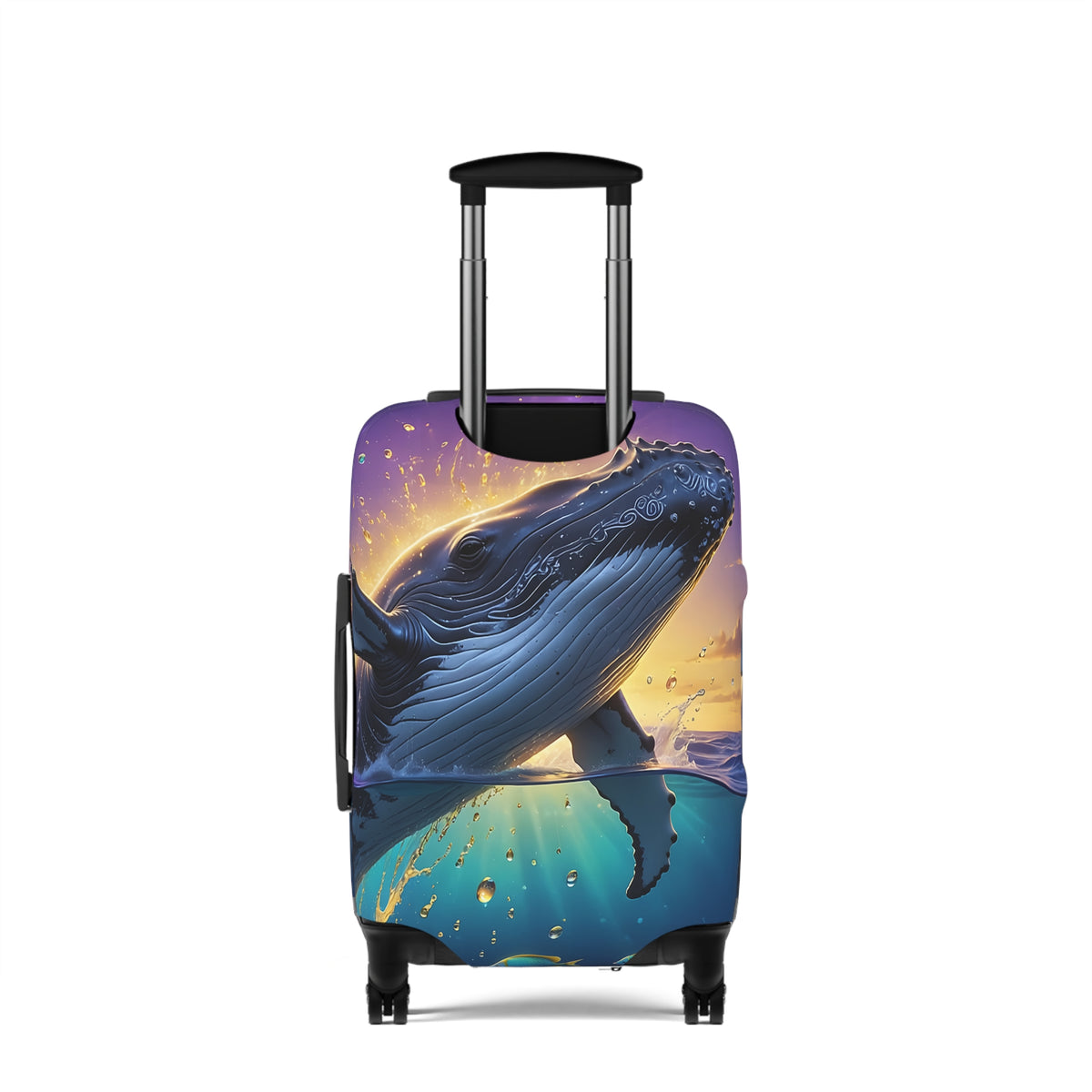 Whale Sunset Luggage Cover — Vibrant Ocean Whale Print Travel Protector