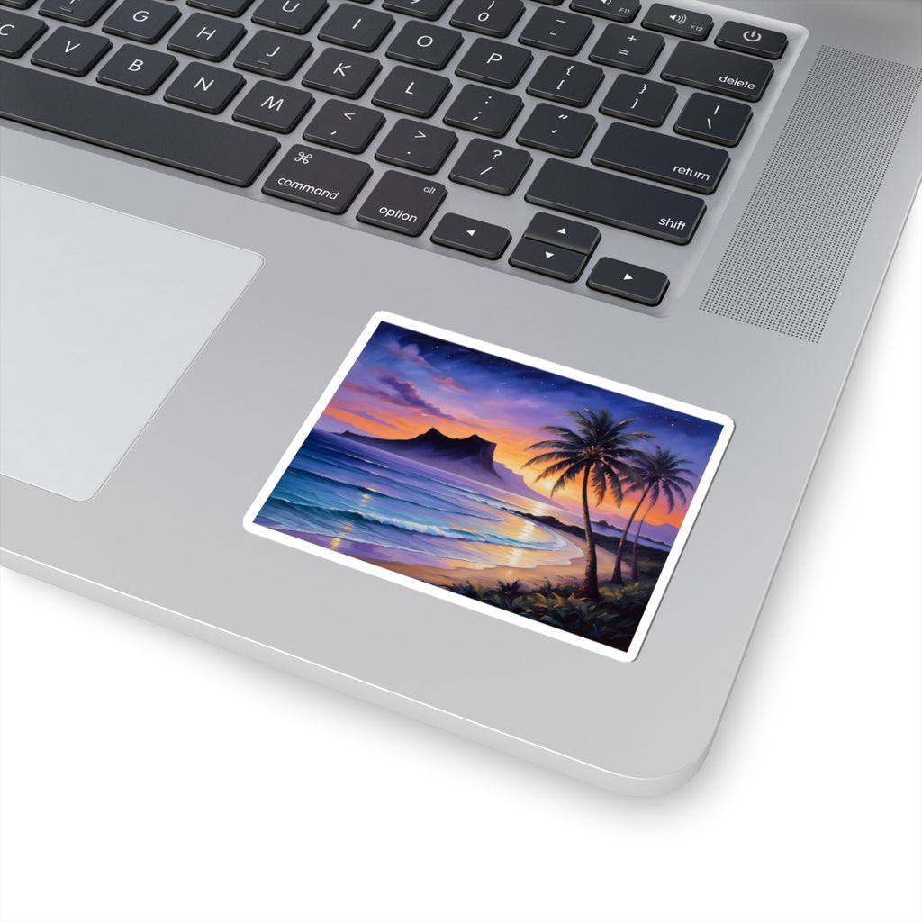 Tropical Sunset Sticker — Palm Beach Ocean Wave Kiss-Cut Decal
