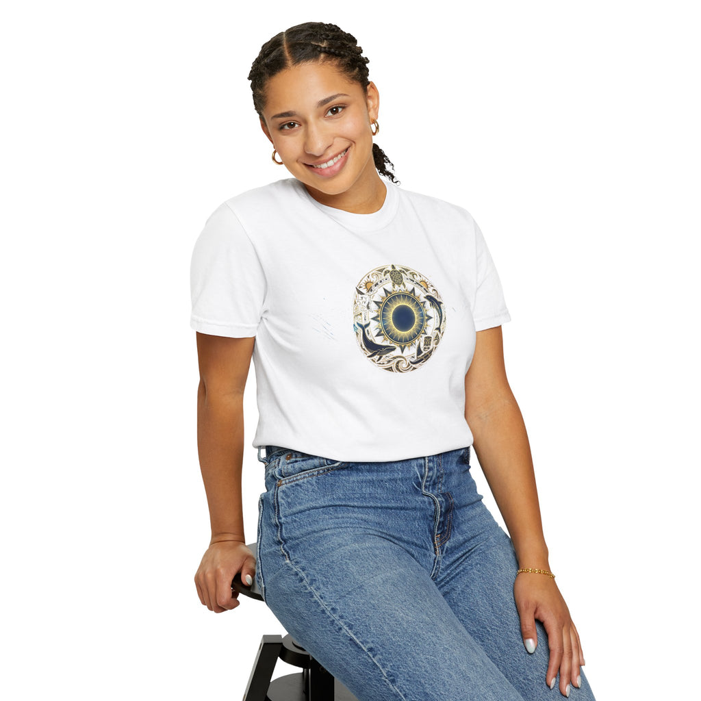 Mystic Ocean Compass T-Shirt — Nautical Mandala Sun & Sea Life Design
