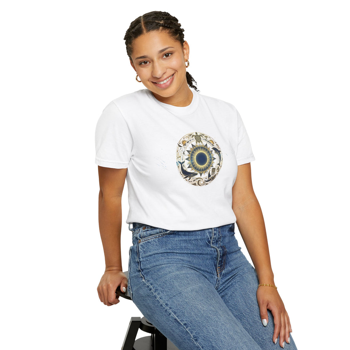 Mystic Ocean Compass T-Shirt — Nautical Mandala Sun & Sea Life Design