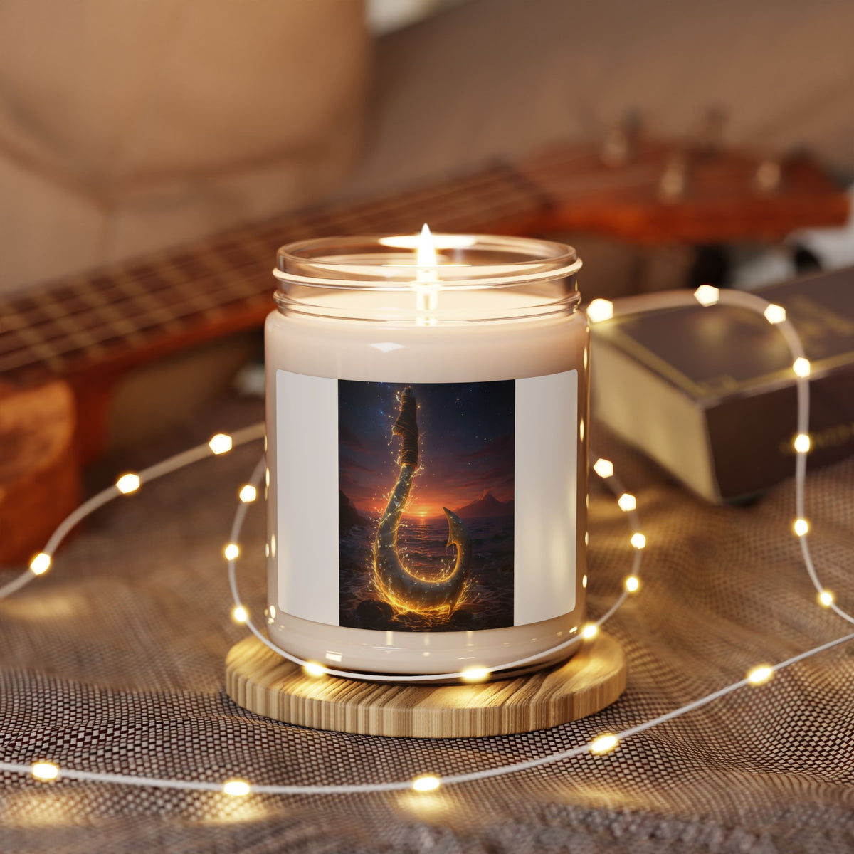 Fishing Hook Sunset Soy Candle — Ocean Breeze Scented 9oz