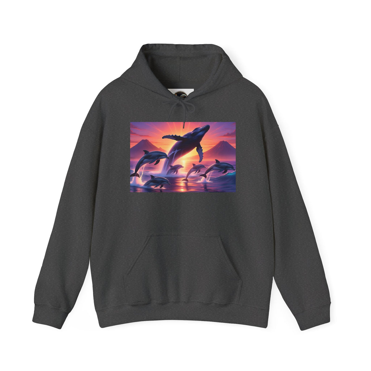 Dolphin Sunset Hoodie — Majestic Jump Ocean Graphic Sweatshirt