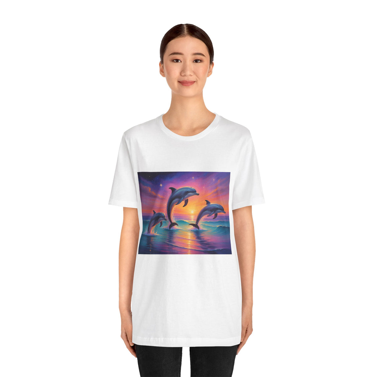 Dolphin Sunset T-Shirt — Vibrant Ocean Sunset Dolphins Tee