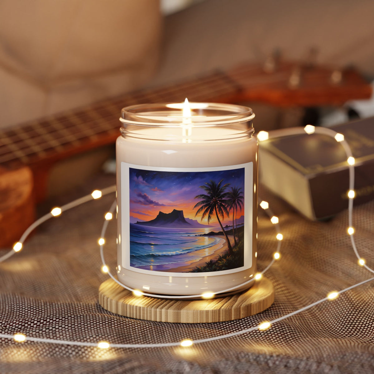 Tropical Sunset Soy Candle — 9oz Scented Beach Candle (Palm Trees, Ocean Breeze)