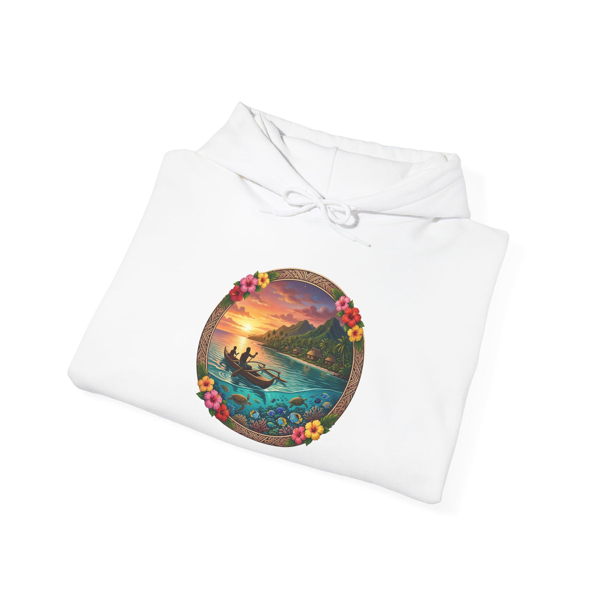 Sunset Surf Hoodie — Tropical Beach Circle Graphic Sweatshirt