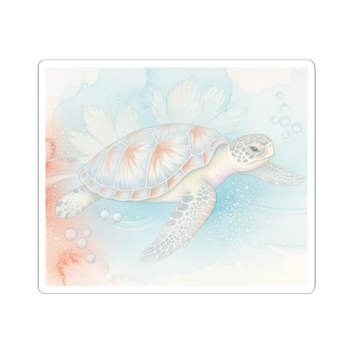 Sea Turtle Watercolor Sticker — Pastel Ocean Kiss-Cut Decal