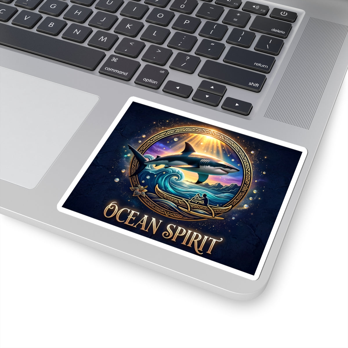 Ocean Spirit Shark Sticker — Nautical Whale Art Kiss-Cut Decal