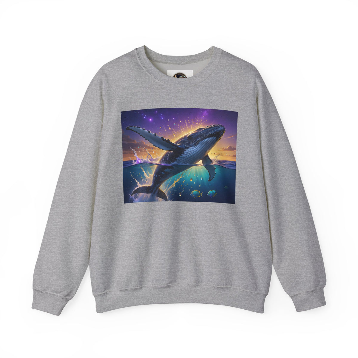 Whale Dreamscape Crewneck Sweatshirt — Cosmic Ocean Sunset Graphic