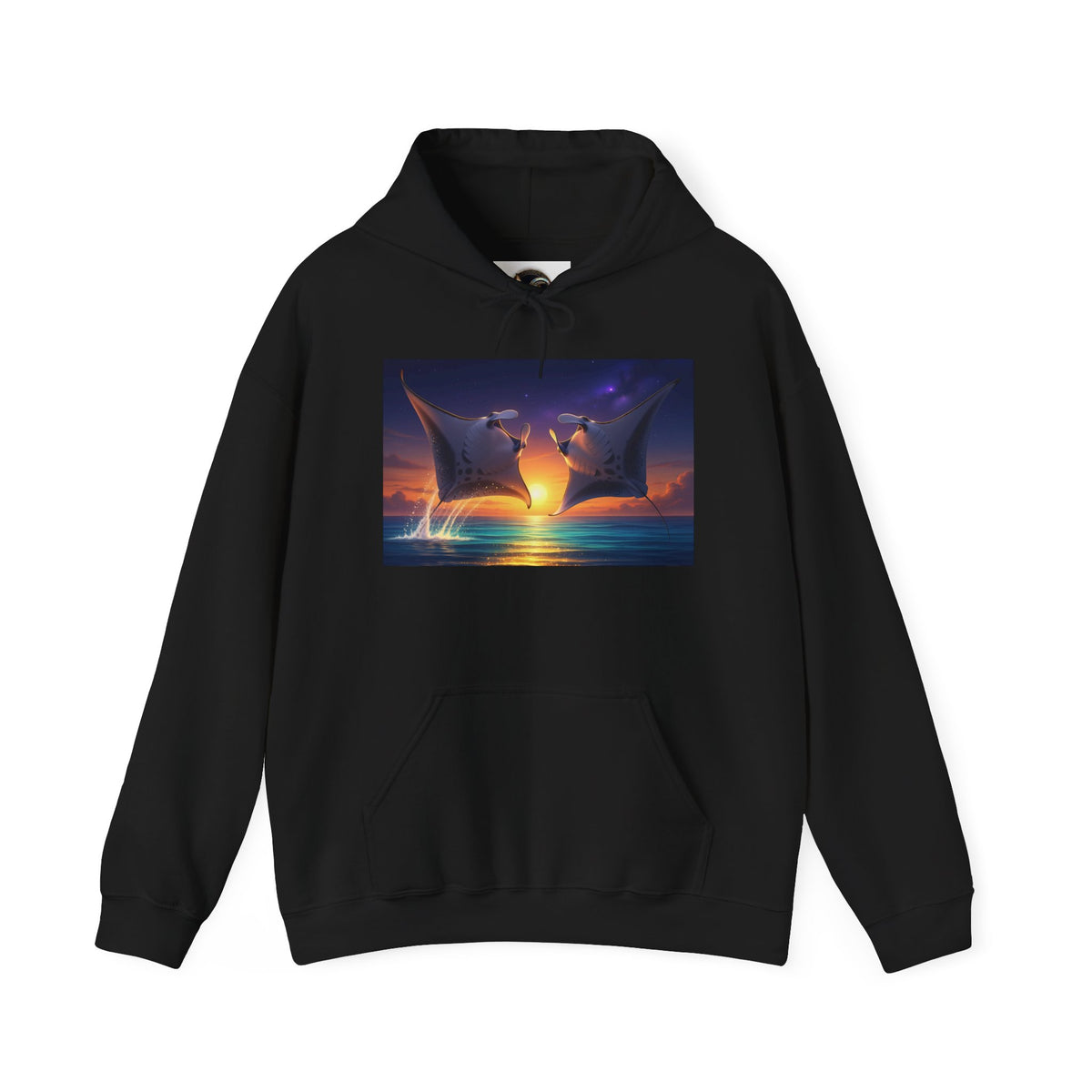 Sunset Dolphin Heart Hoodie — Romantic Ocean Whale Silhouette Pullover