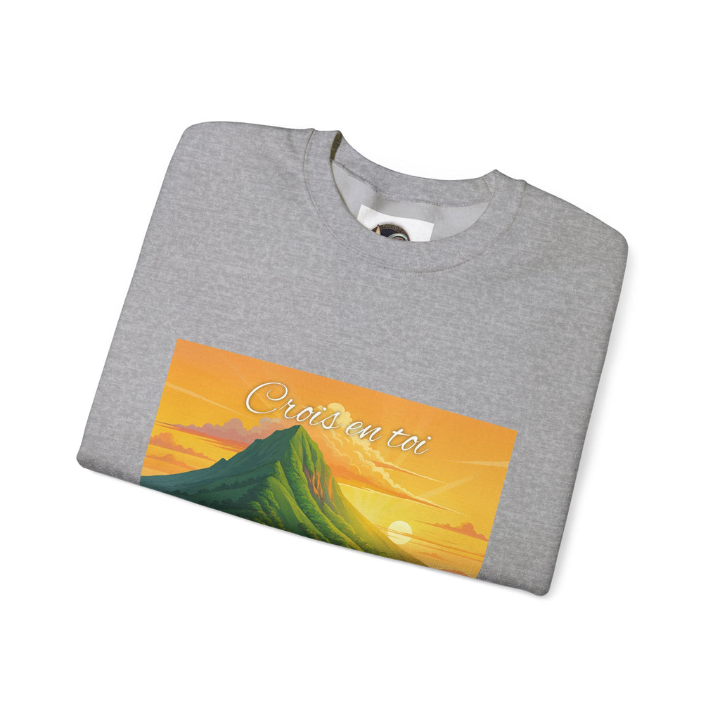 Crewneck Sweatshirt — Tropical Sunrise Volcano Graphic 'Curaçao'