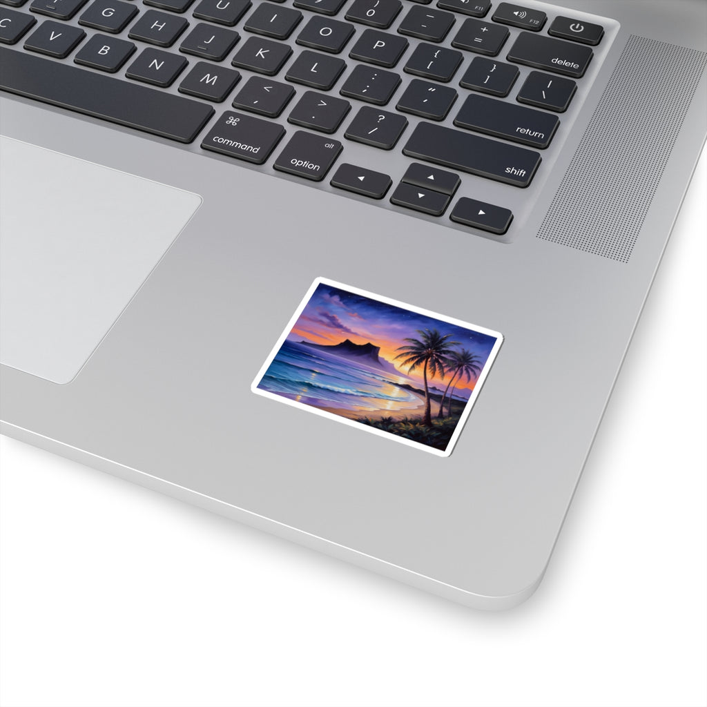 Tropical Sunset Sticker — Palm Beach Ocean Wave Kiss-Cut Decal