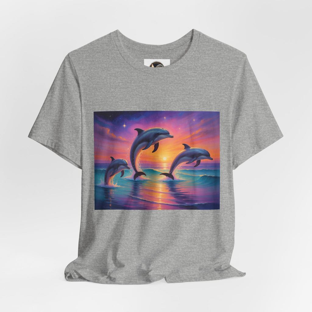 Dolphin Sunset T-Shirt — Vibrant Ocean Sunset Dolphins Tee